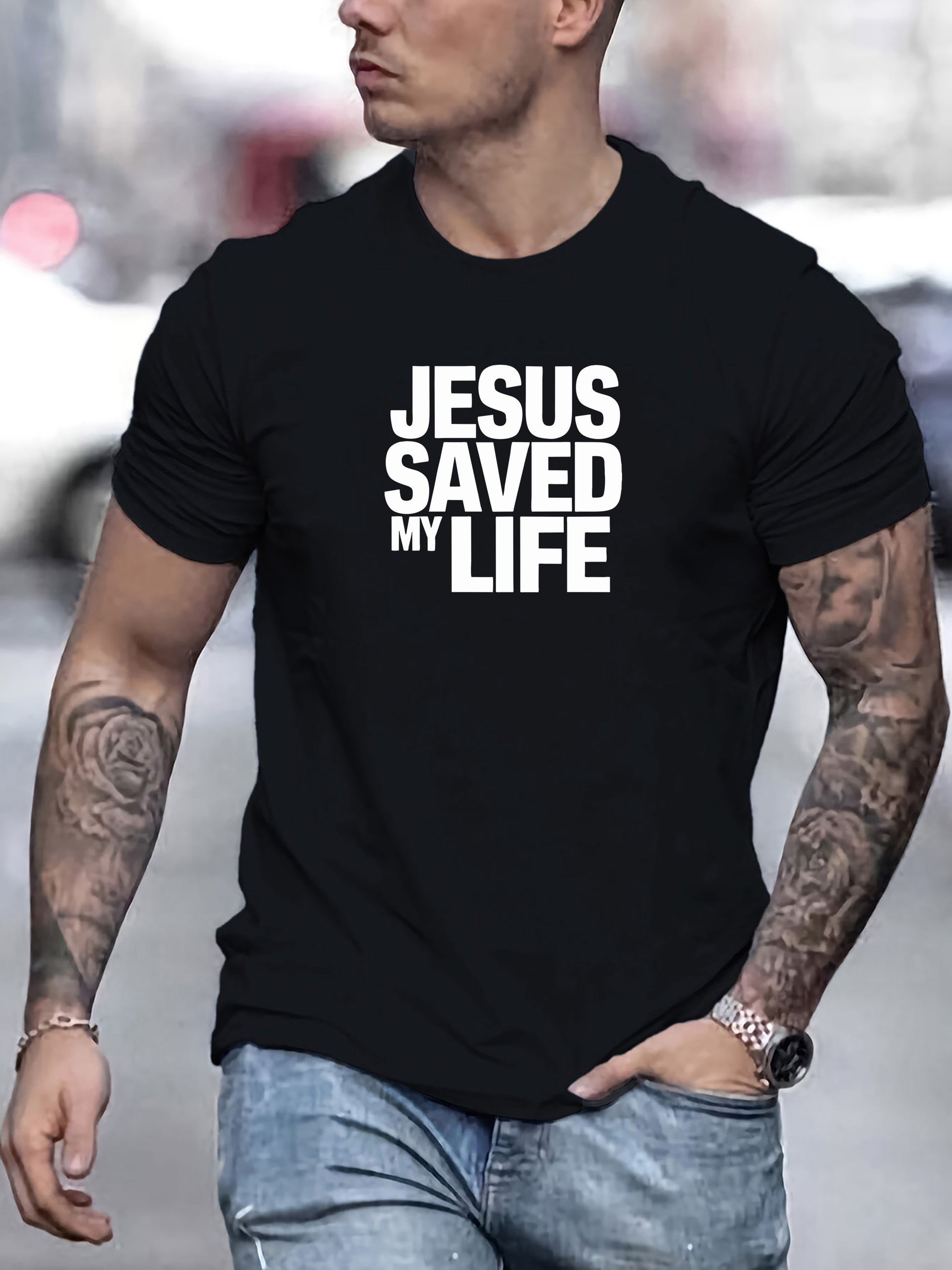 Jesus Saved My Life Men's Christian T-shirt claimedbygoddesigns