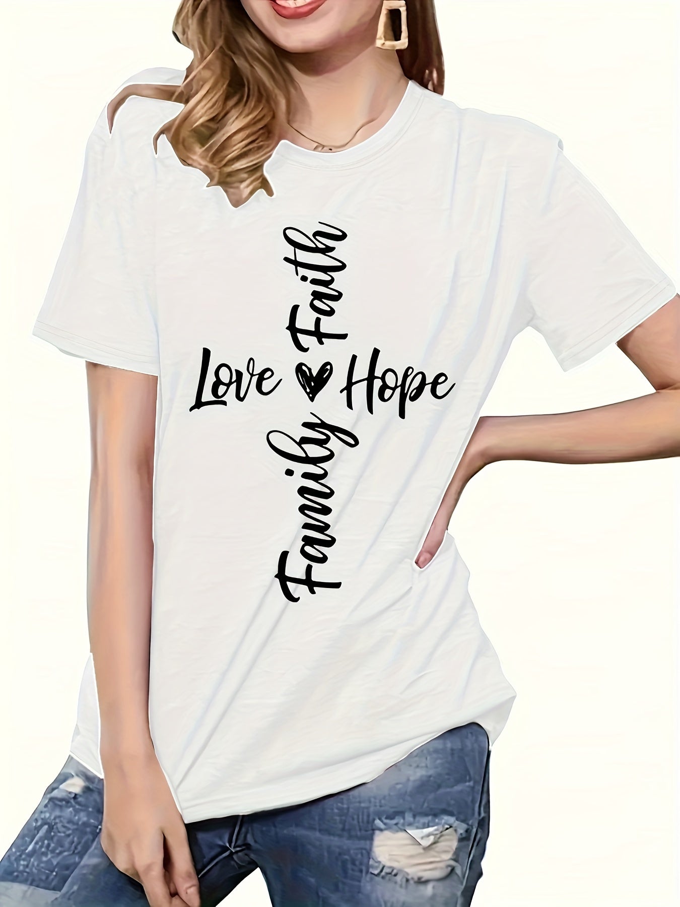 Love Hope Family Faith Women's Christian T-shirt claimedbygoddesigns