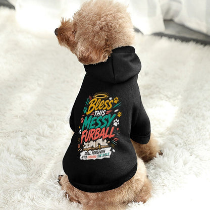 Bless This Messy Furball Christian Pet Hooded Pullover Sweatshirt Dog/Cat Hoodie Warm, Soft & Breathable - ClaimedbyGodDesigns