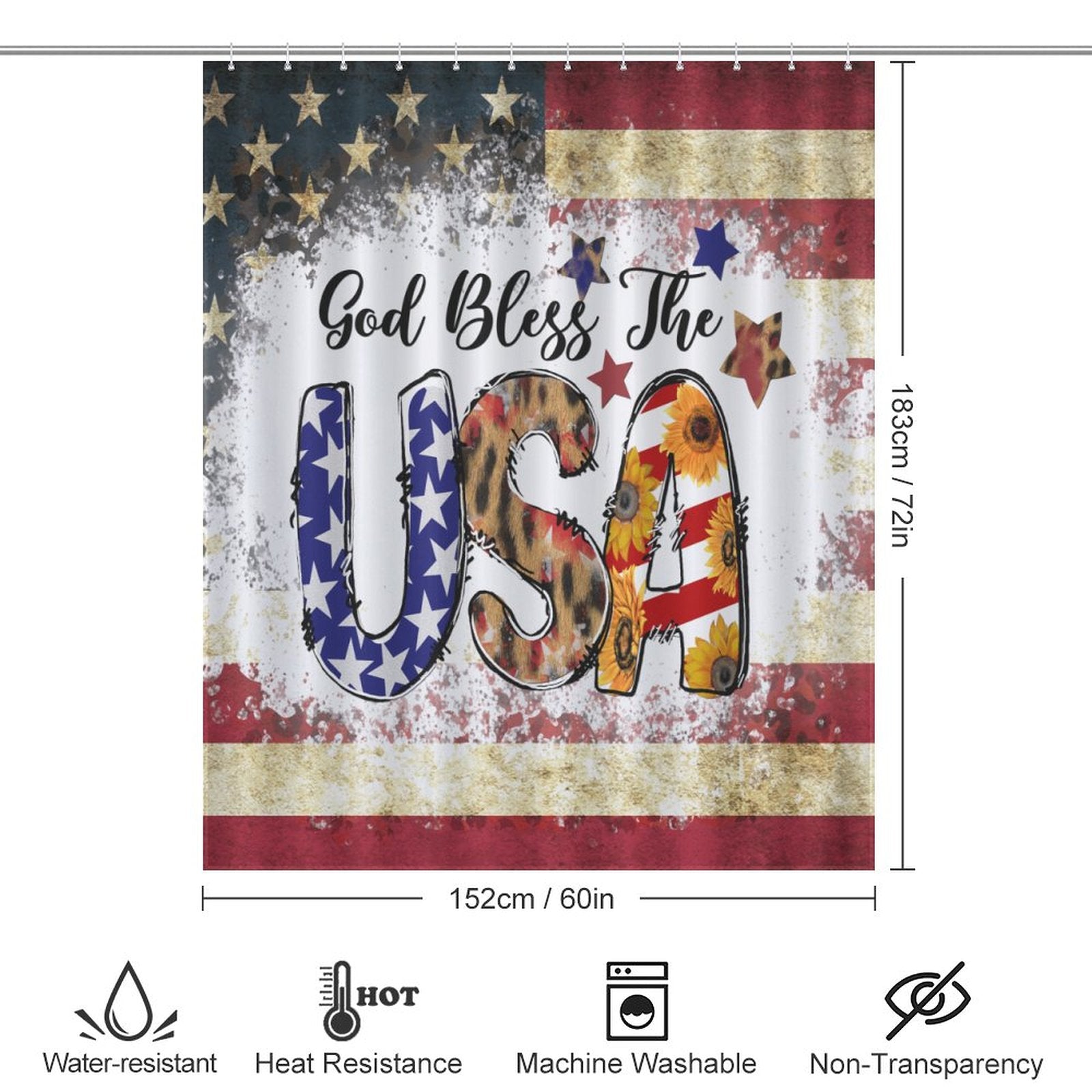 God Bless The USA Patriotic Christian Shower Curtain-66x72Inch (168x183cm) SALE-Personal Design