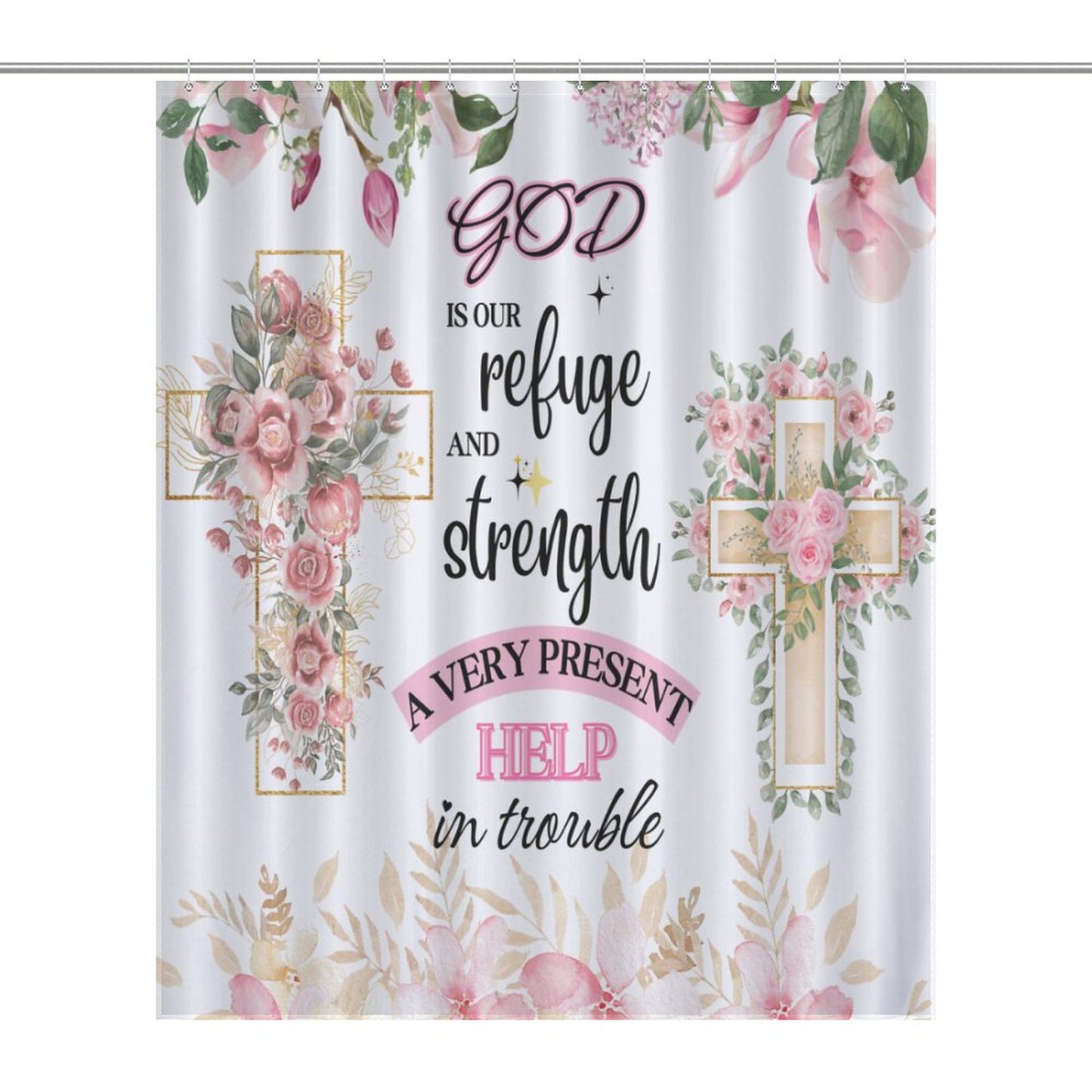 God Is Our Refuge And Strength A Very Present Help Christian Shower Curtain-66x72Inch (168x183cm) SALE-Personal Design