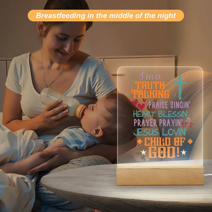 I'm A Truth Talking Child Christian Acrylic Night Light with Wooden Base Christian Gift Idea