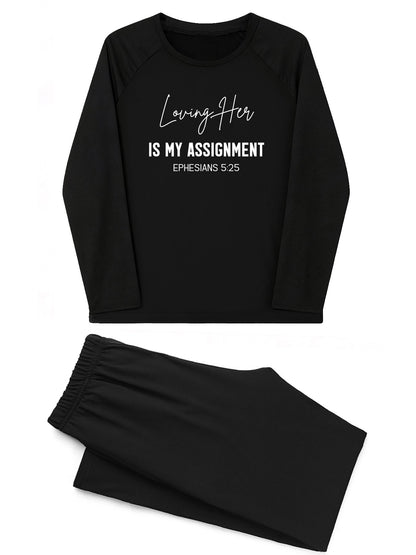 Loving Her is My Assignment Christian Plaid Couples Matching Pajamas (Men) - ClaimedbyGodDesigns