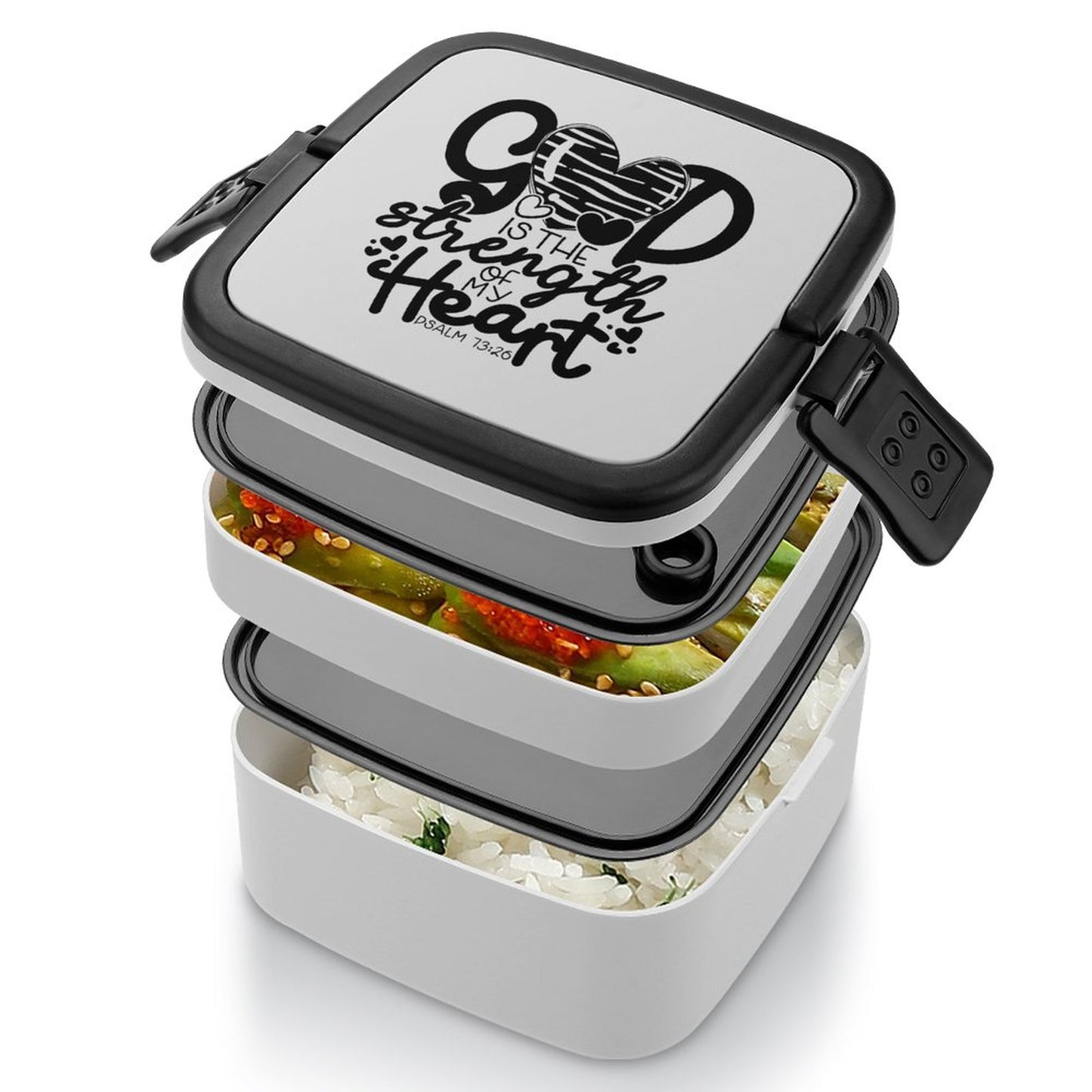 God Is The Strength Of My Heart 2-Tier Stackable Bento Lunch Box unique Christian Gift For the everyday Christian