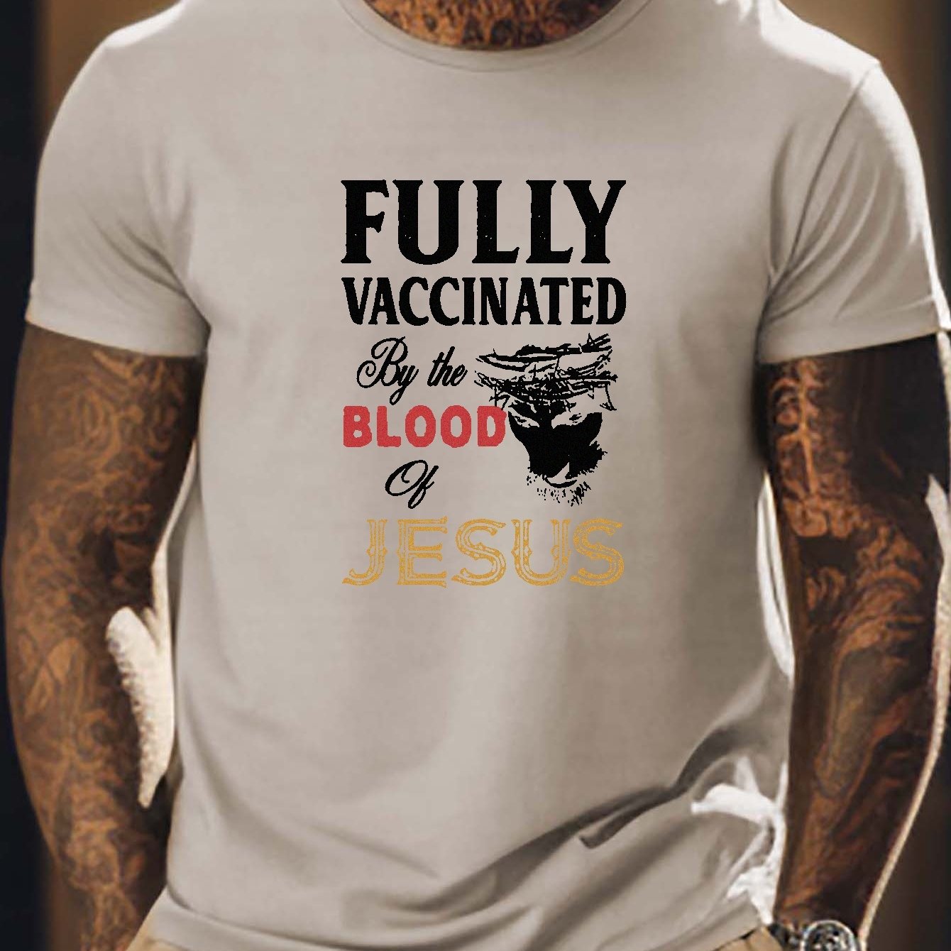 Fully Vaccinated By The Blood Of Jesus Men's Christian T-shirt claimedbygoddesigns