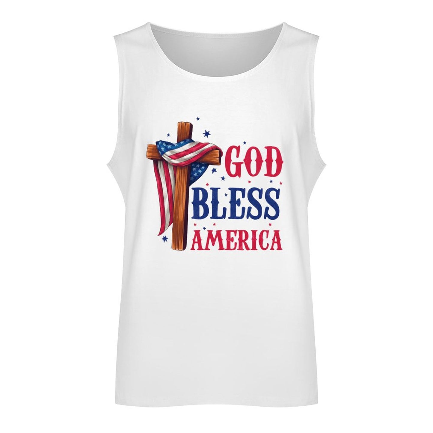 God Bless America Flag Over Cross Patriotic Men's Christian Tank Top