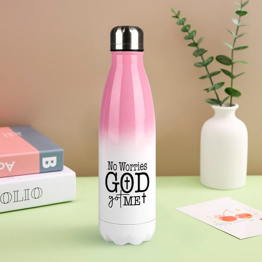 No Worries He Got Me Christian Gradient Insulated Water Bottle - Faith-Inspired Hydration