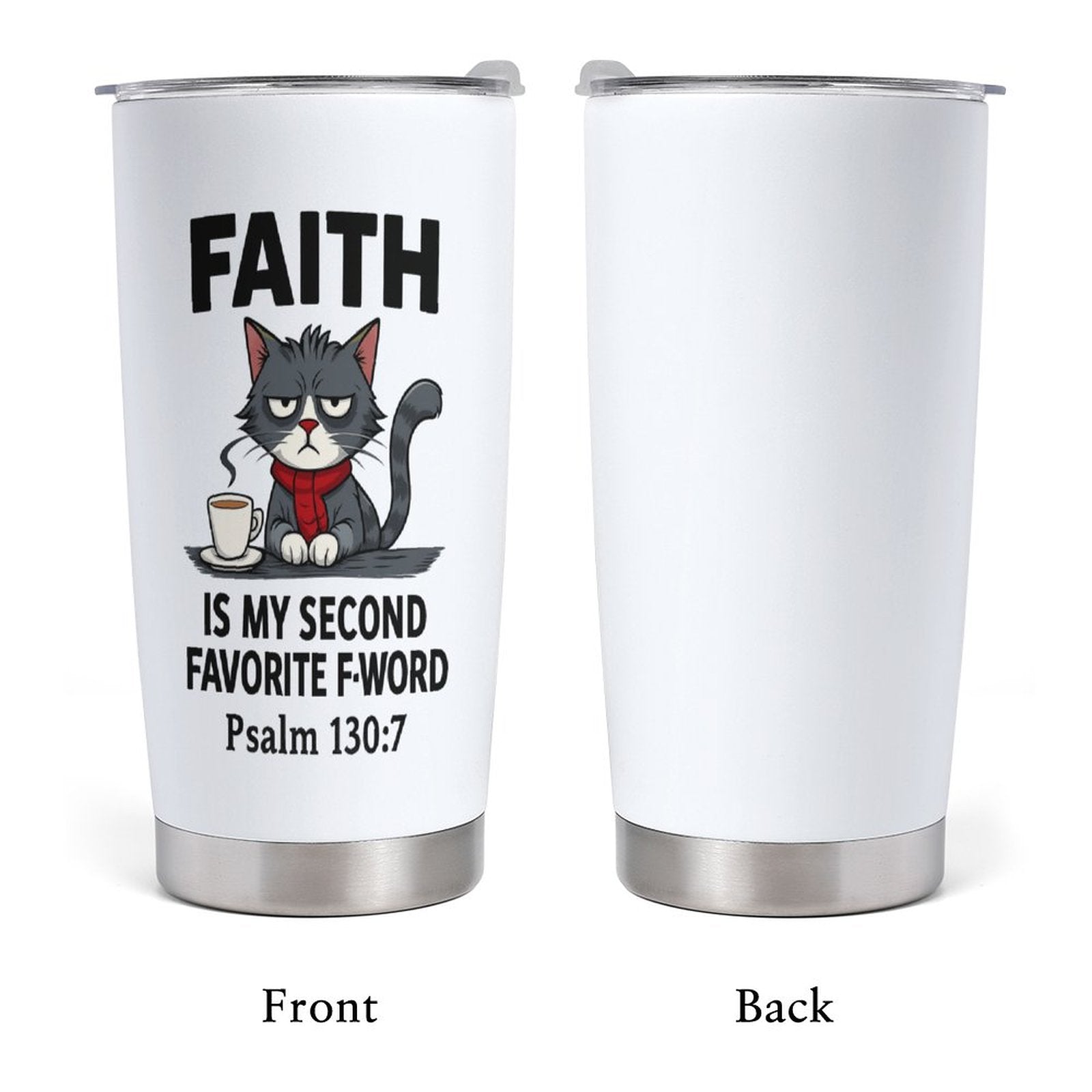Funny Faith 20oz Insulated Stainless Steel Tumbler with Lid - ClaimedbyGodDesigns