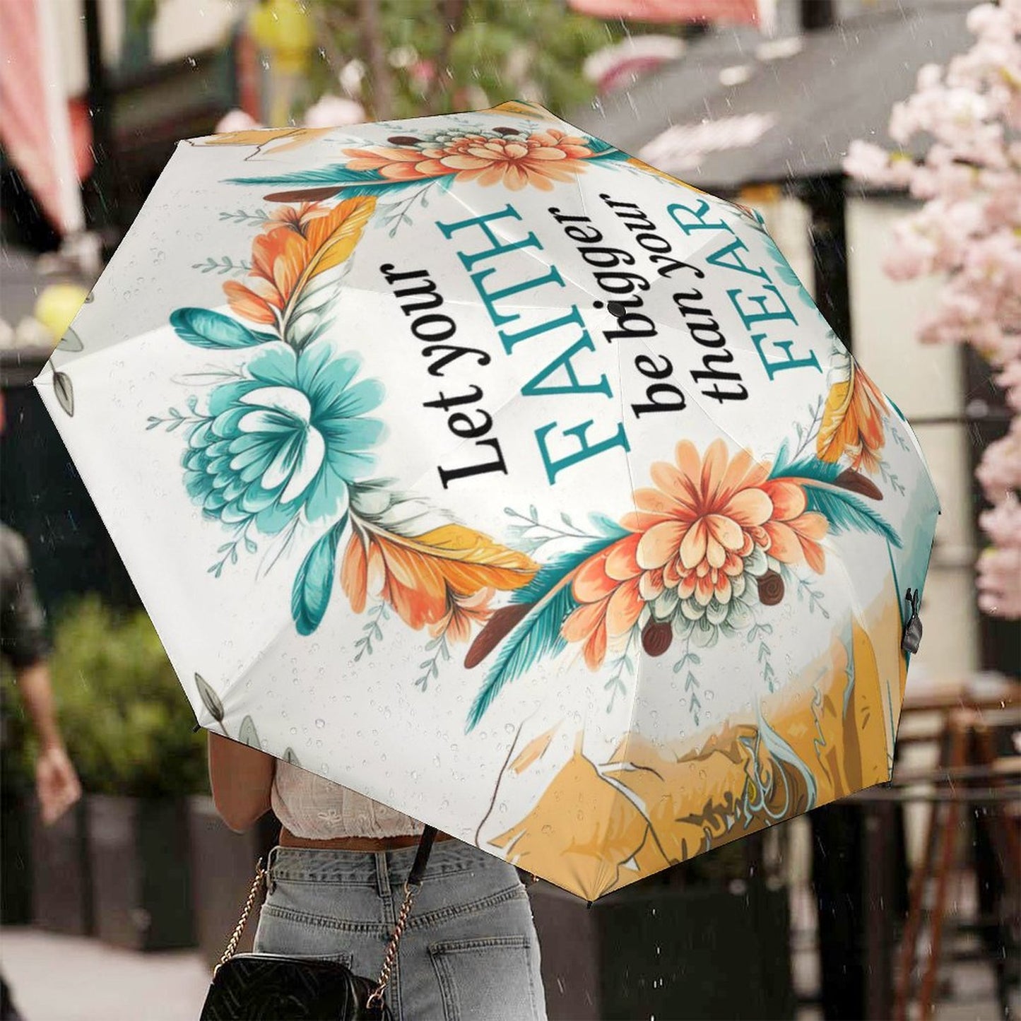Let Your Faith Be Bigger Than Your Fear Christian 2-Fold Automatic Golf Umbrella