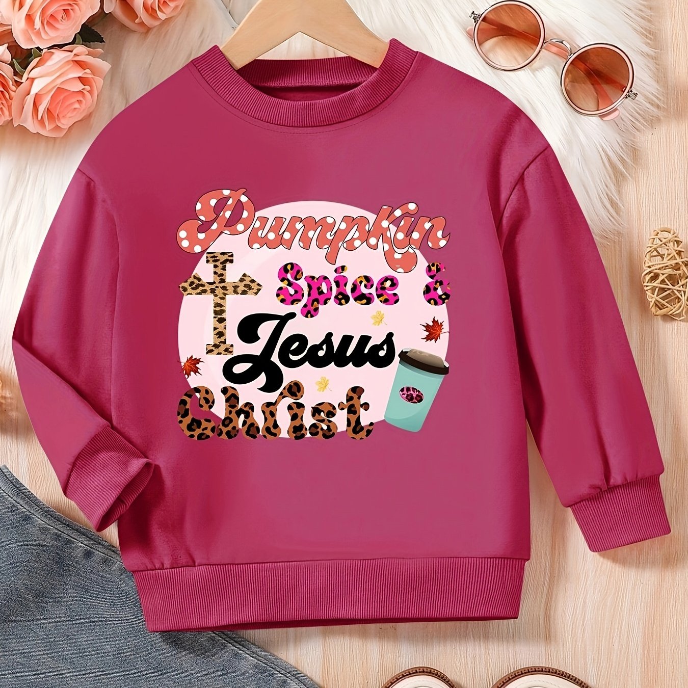 Pumpkin Spice & Jesus Christ (thanksgiving themed) Youth Christian Pullover Sweatshirt claimedbygoddesigns