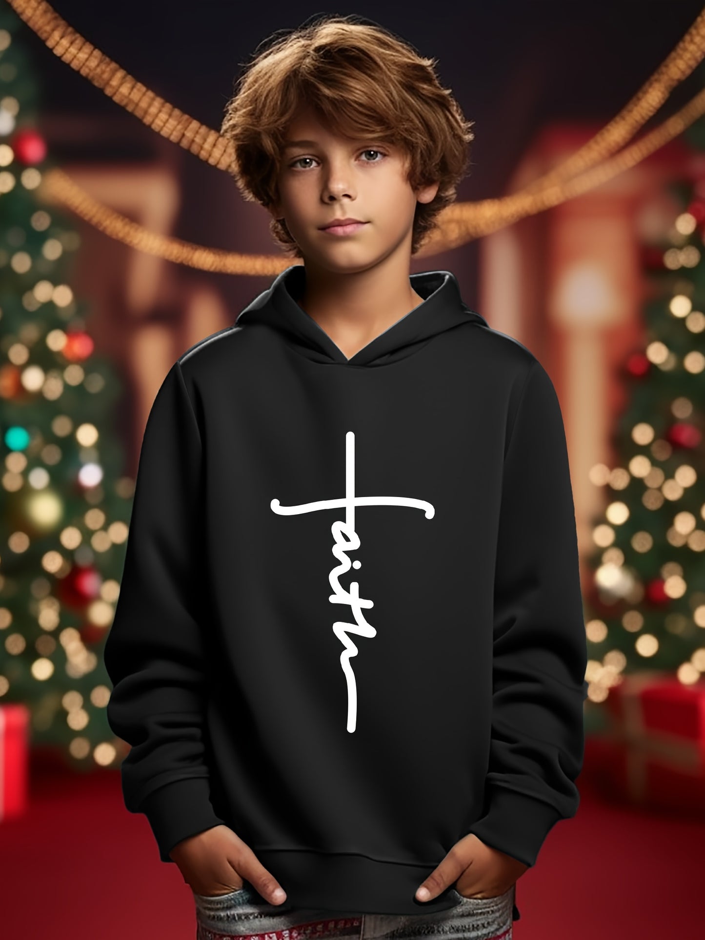 FAITH Youth Christian Pullover Hooded Sweatshirt claimedbygoddesigns