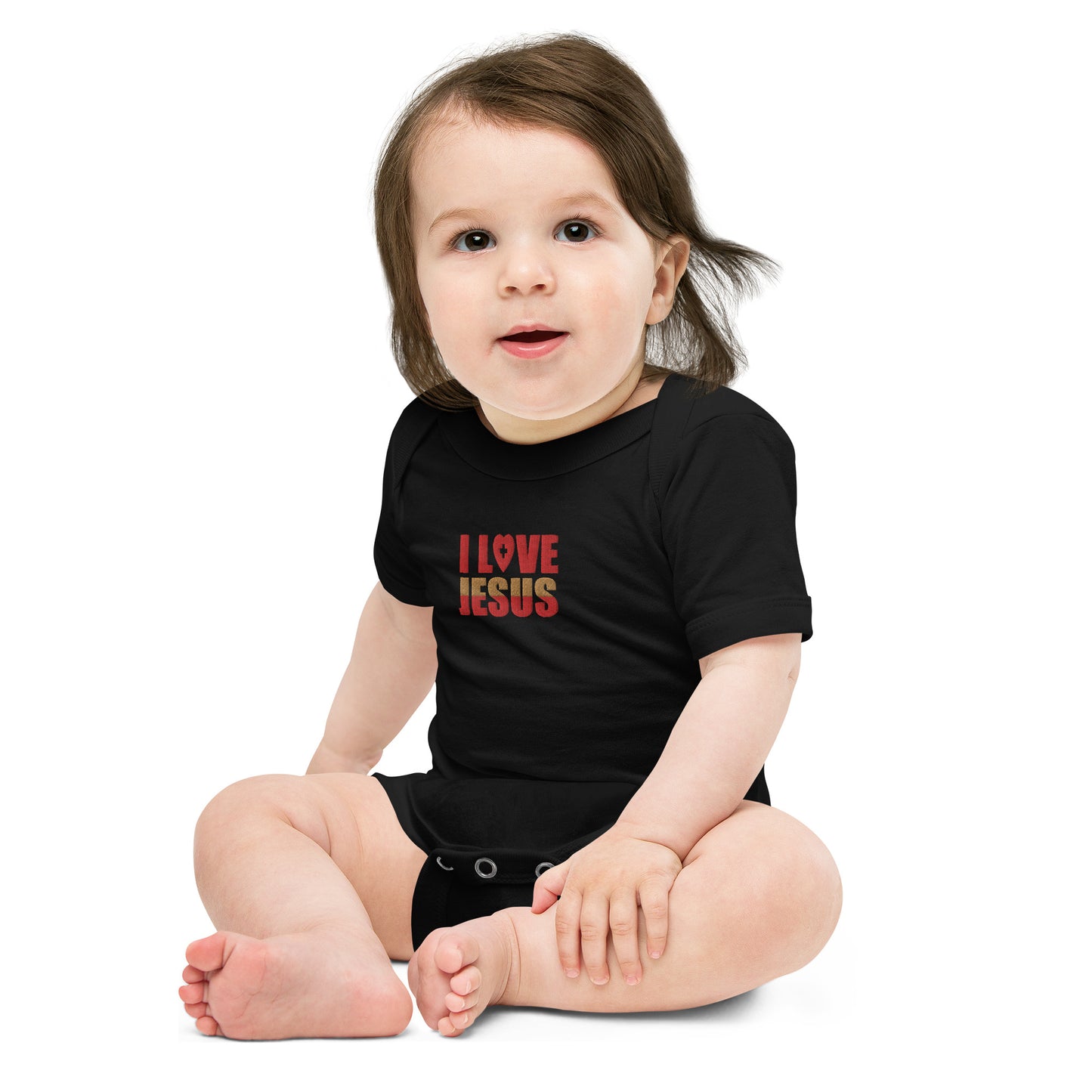 I Love Jesus Embroidered  Christian Baby short sleeve onesie