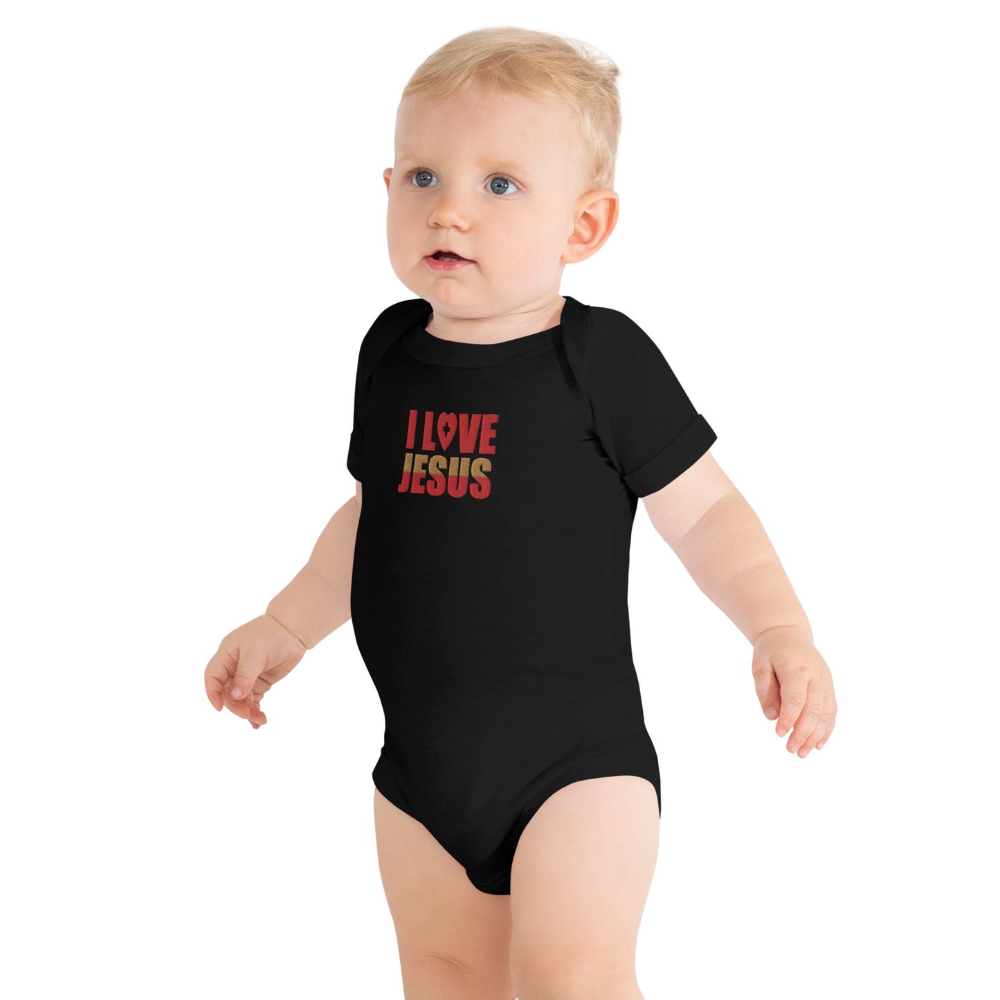 I Love Jesus Embroidered  Christian Baby short sleeve onesie