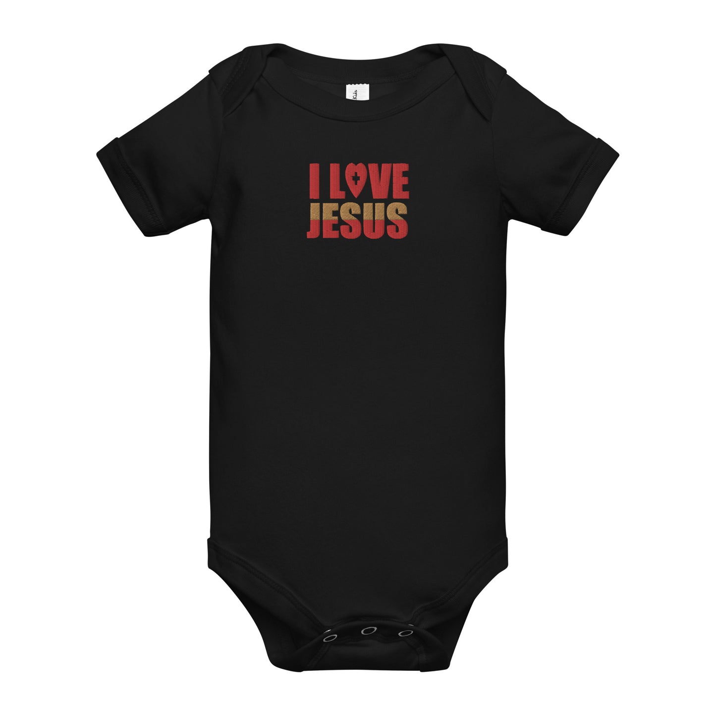 I Love Jesus Embroidered  Christian Baby short sleeve onesie