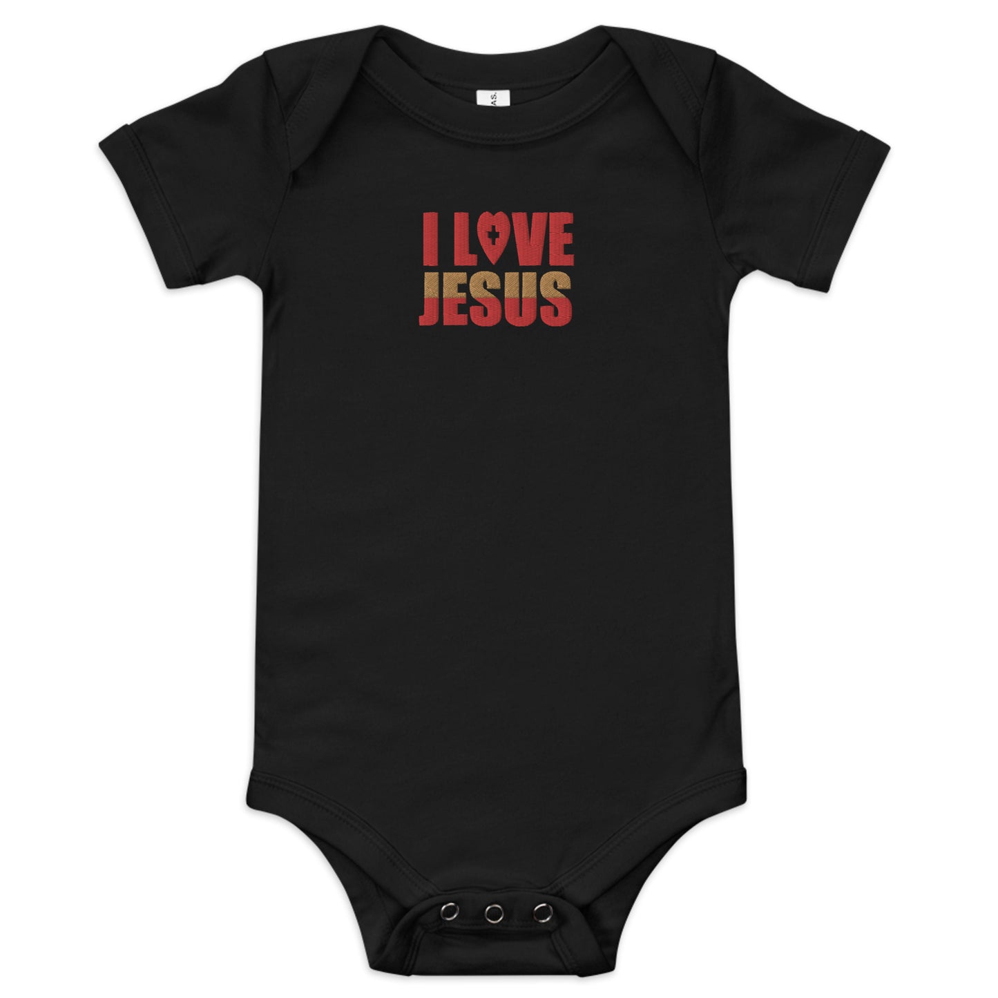 I Love Jesus Embroidered  Christian Baby short sleeve onesie