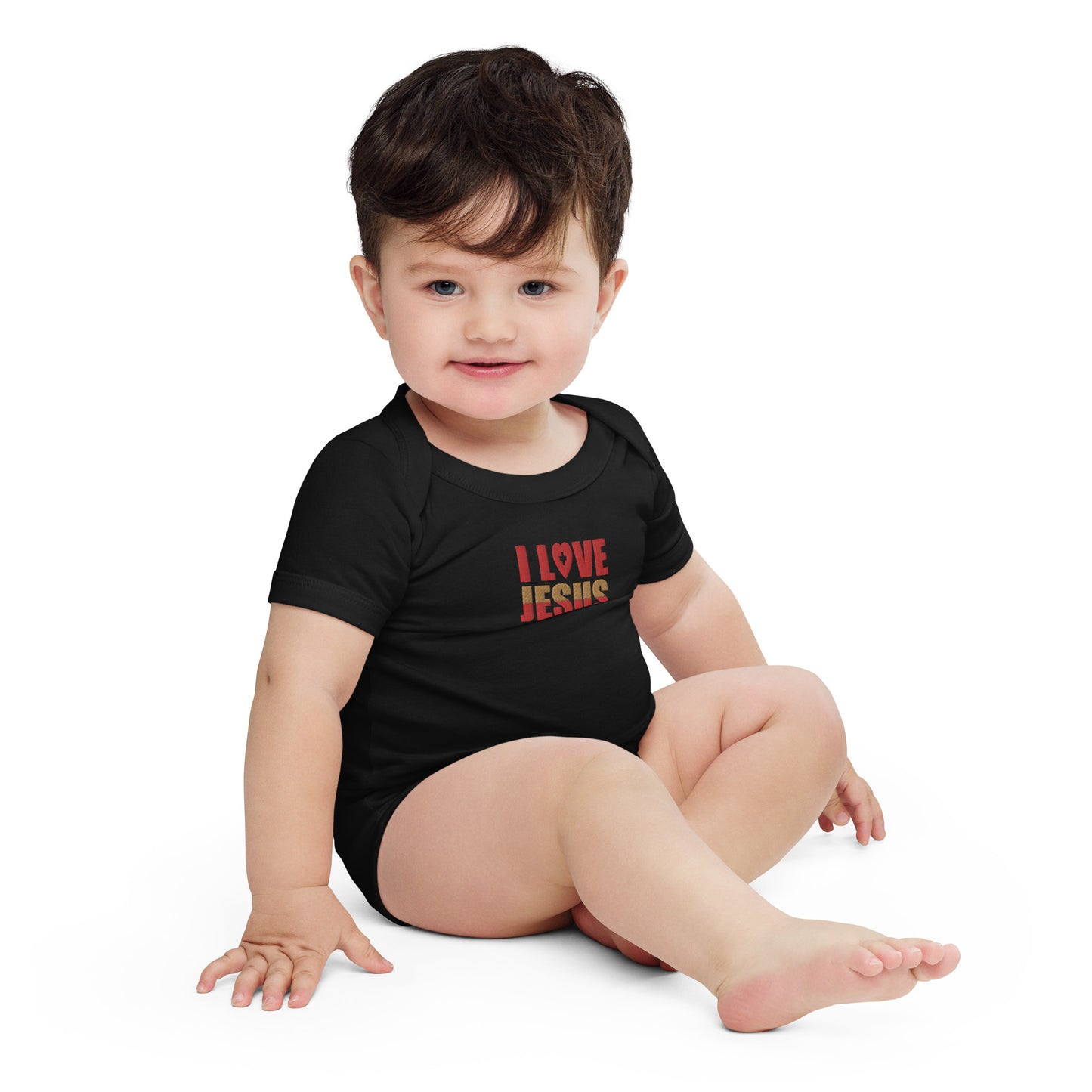 I Love Jesus Embroidered  Christian Baby short sleeve onesie