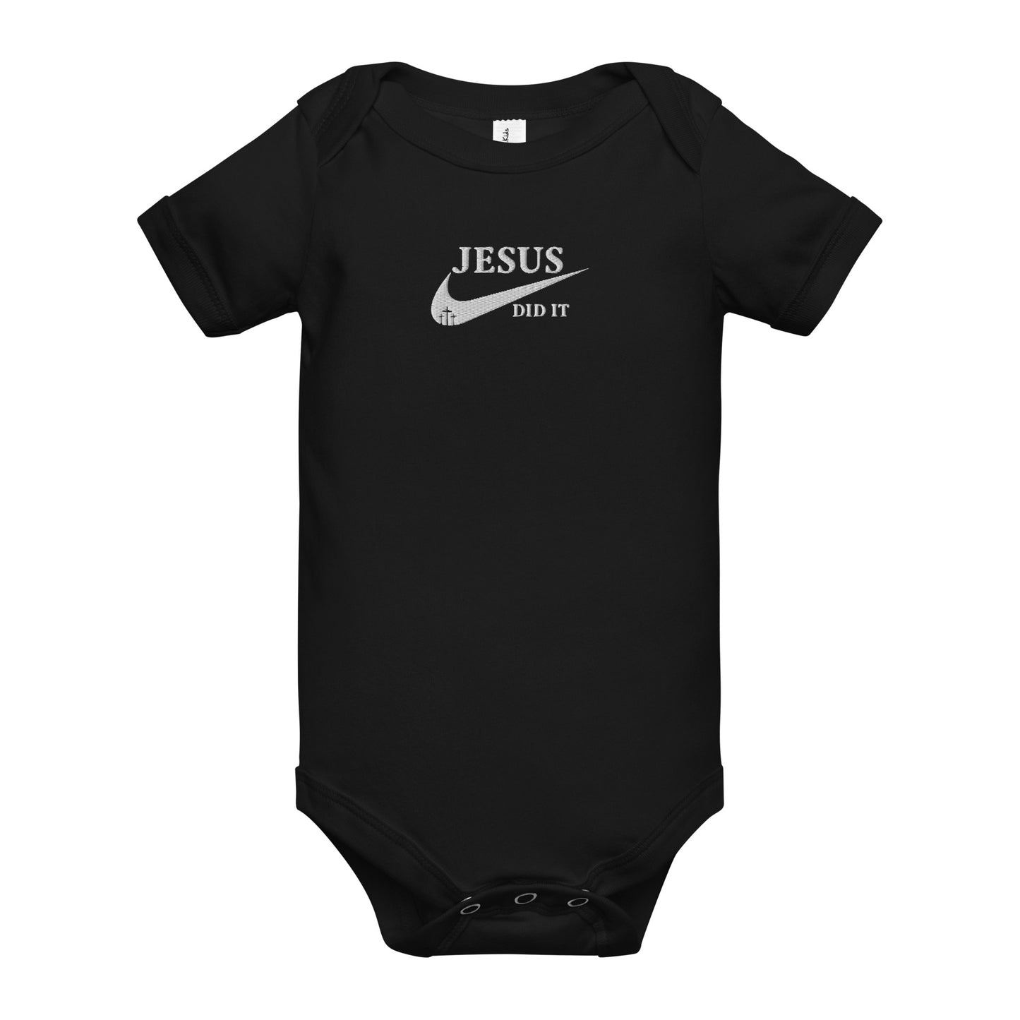 Jesus Did It (like Nike) Embroidered  Christian Baby short sleeve onesie