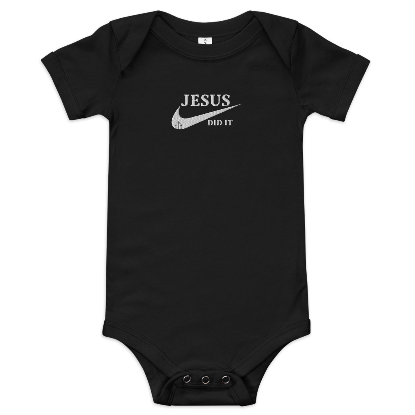 Jesus Did It (like Nike) Embroidered  Christian Baby short sleeve onesie