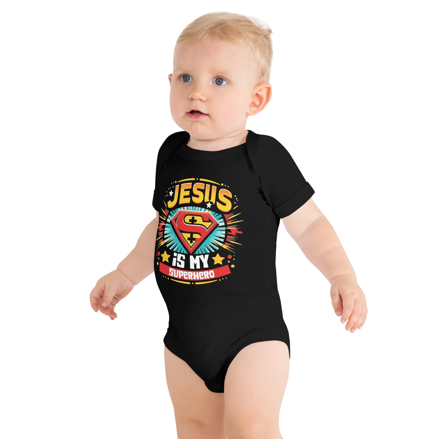 Jesus Is My Superhero Christian Baby short sleeve onesie