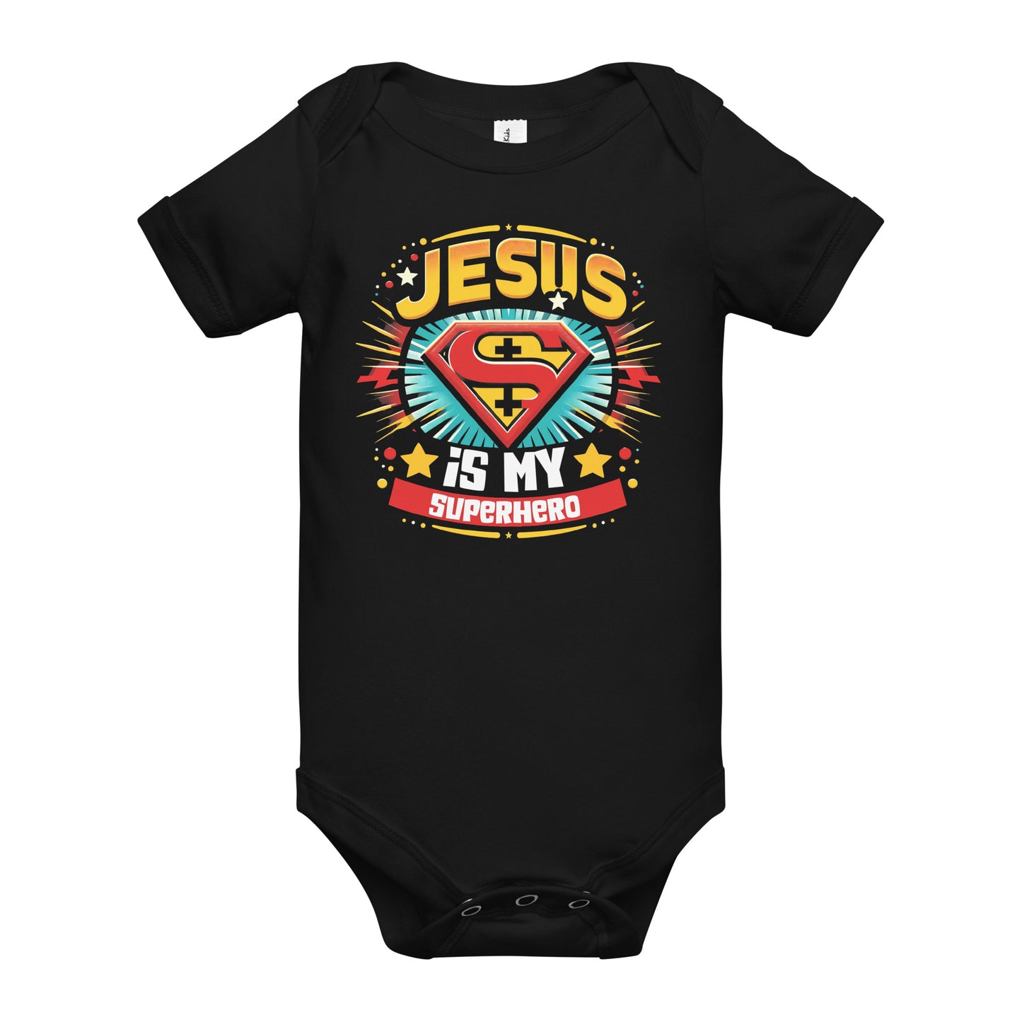 Jesus Is My Superhero Christian Baby short sleeve onesie