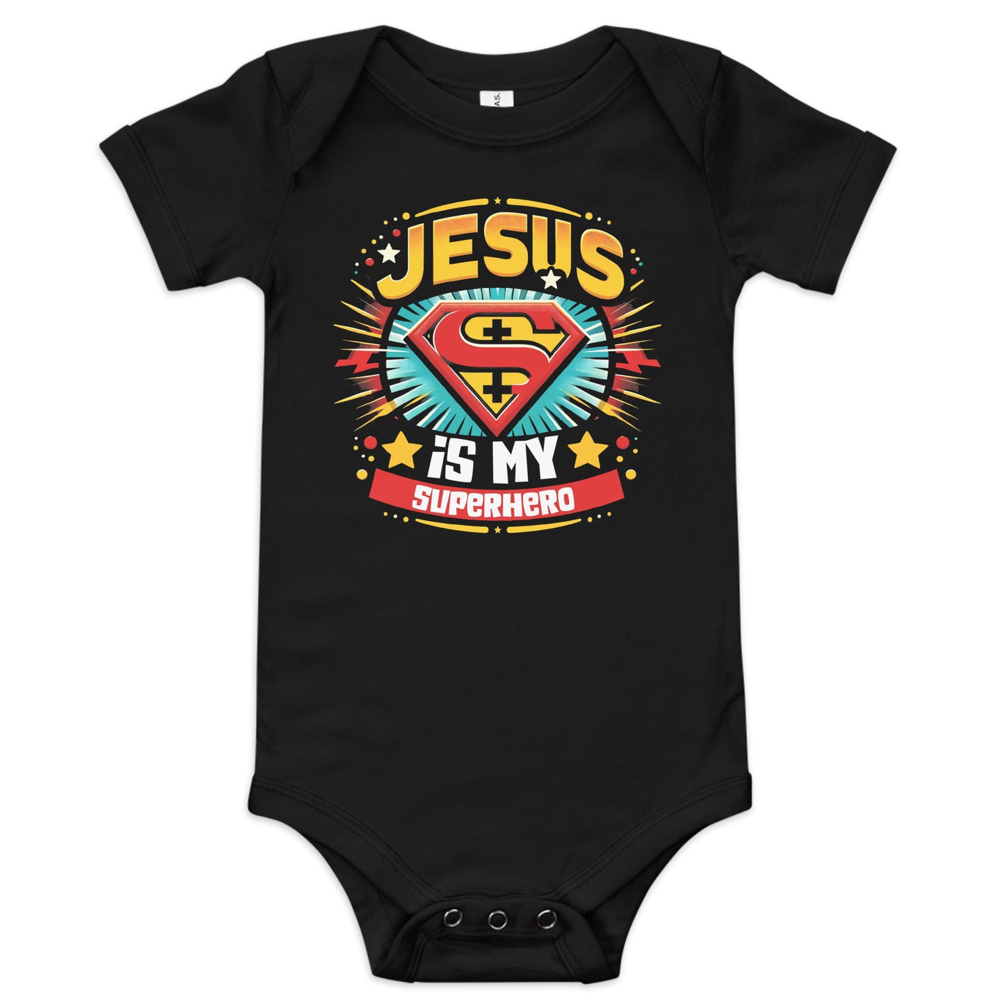 Jesus Is My Superhero Christian Baby short sleeve onesie