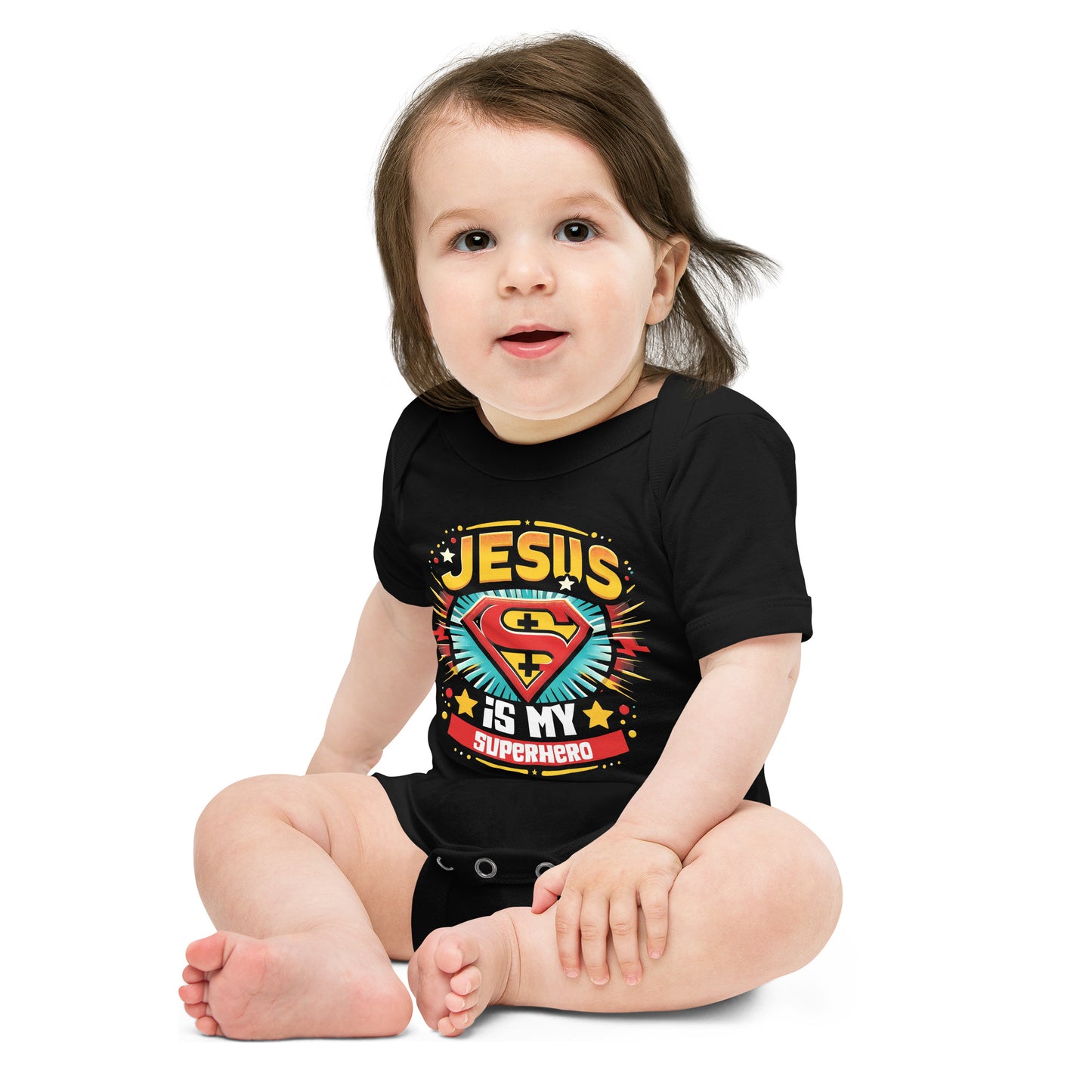 Jesus Is My Superhero Christian Baby short sleeve onesie