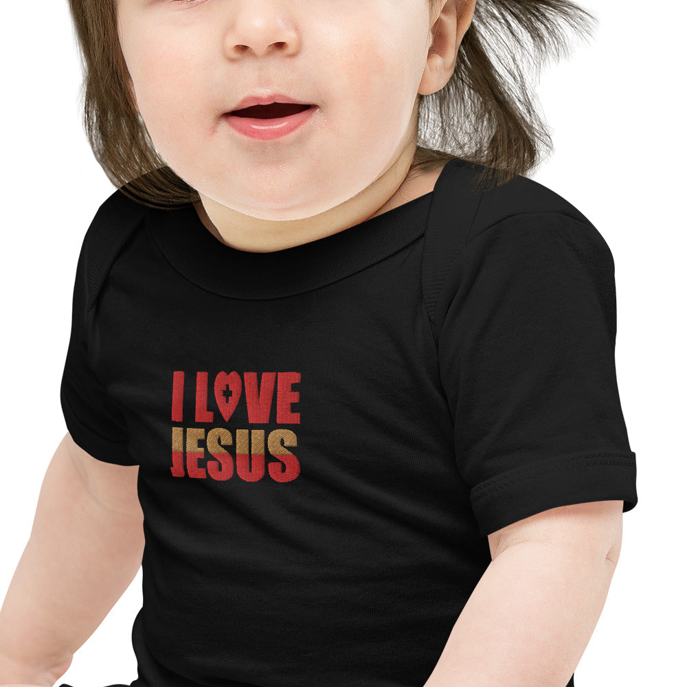 I Love Jesus Embroidered  Christian Baby short sleeve onesie