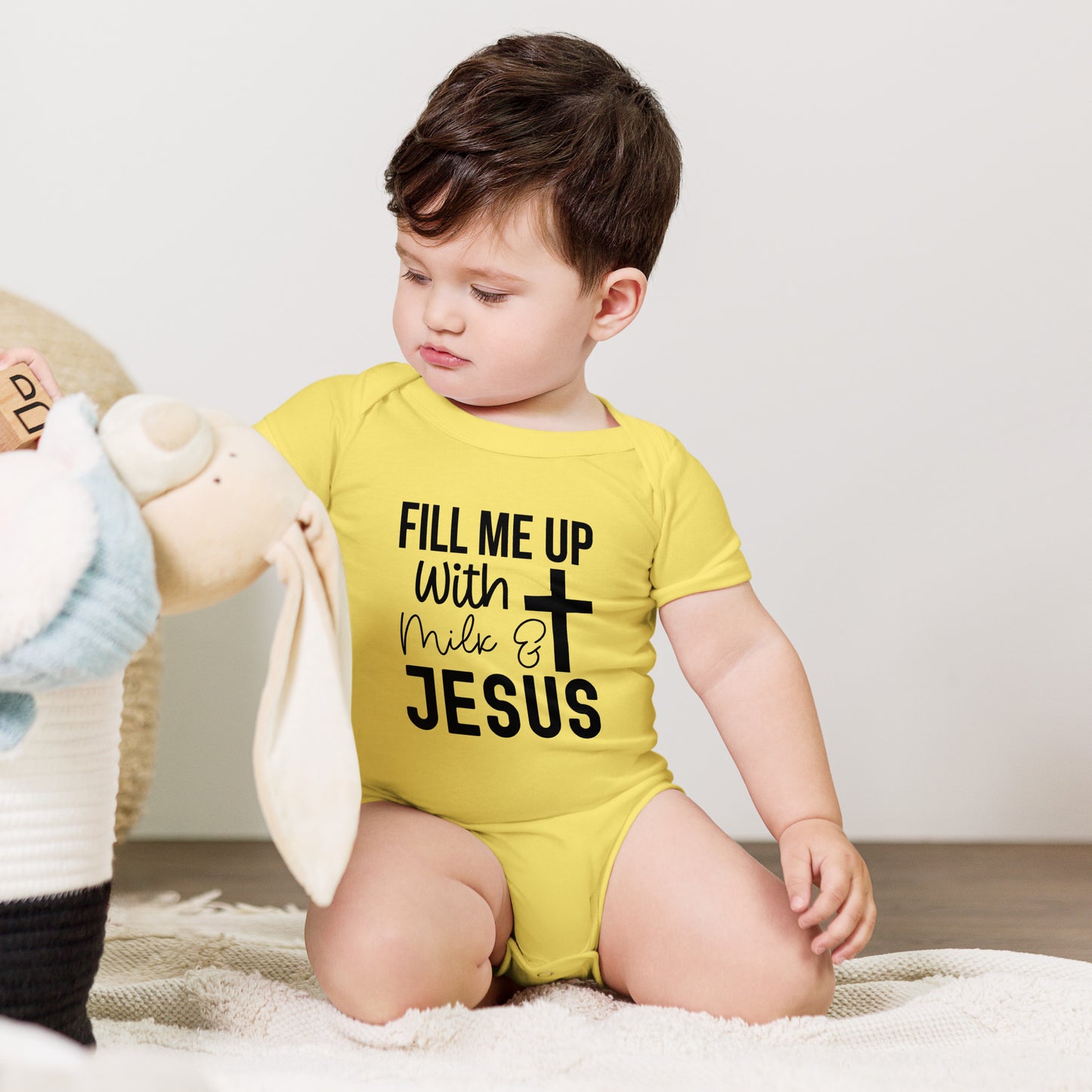 Fill Me Up With Milk And Jesus Christian Baby short sleeve Onesie