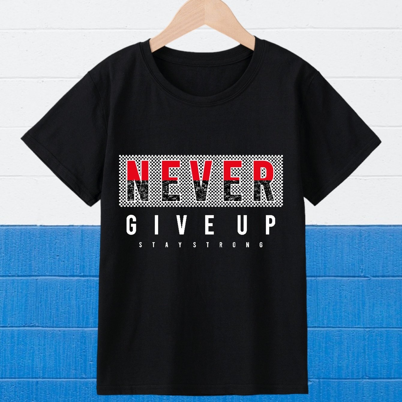 NEVER GIVE UP Youth Christian T-shirt claimedbygoddesigns