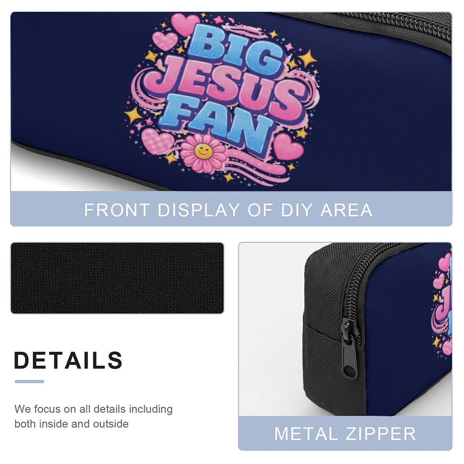 Big Jesus Fan 3 PCS Christian Backpack Set (Backpack, Lunch Bag and Pencil Case) - ClaimedbyGodDesigns