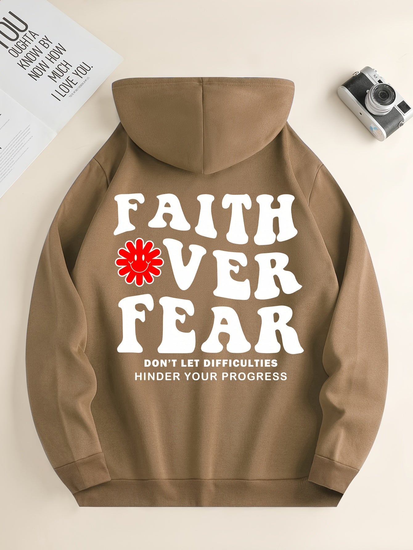 FAITH OVER FEAR: Don't Let Difficulties Hinder Your Progress Unisex Christian Pullover Hooded Sweatshirt claimedbygoddesigns