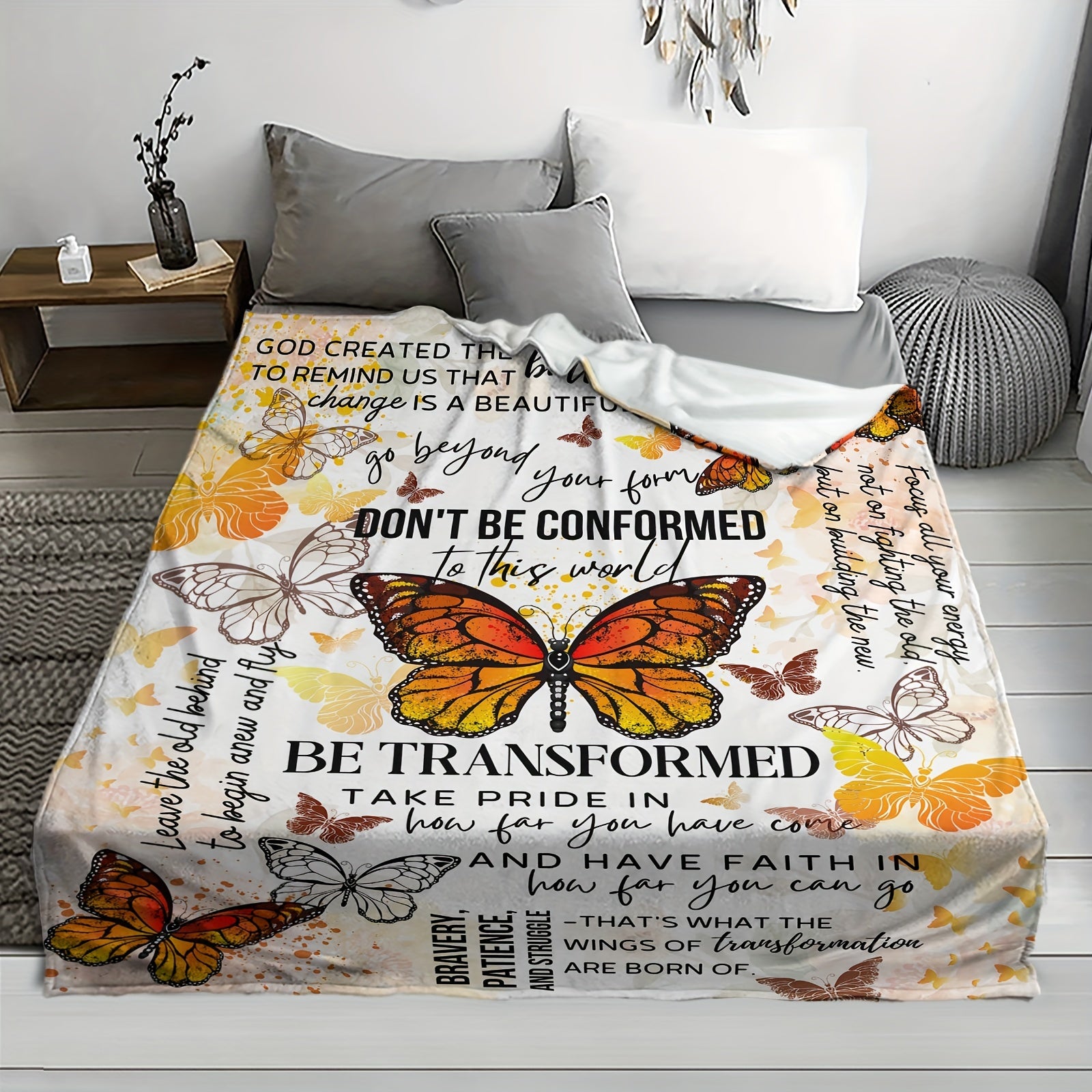 Don't Be Conformed Be Transformed Christian Flannel Blanket claimedbygoddesigns