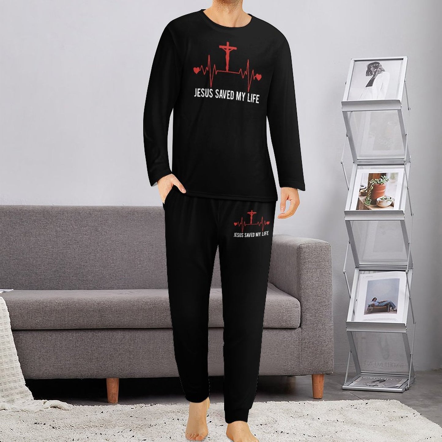 Jesus Saved My Life Men's Christian Pajamas SALE-Personal Design