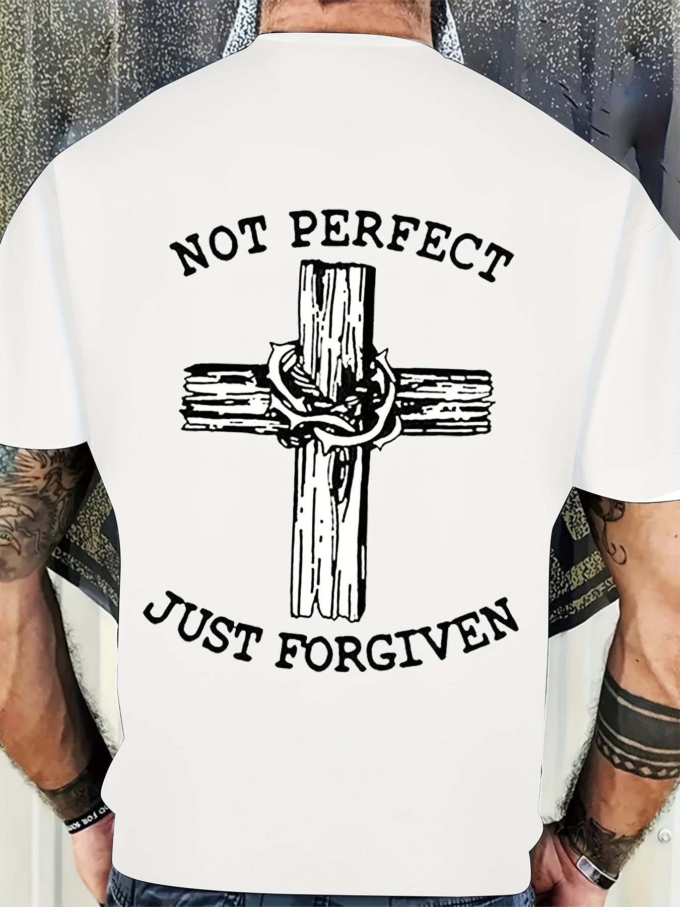 Not Perfect Just Forgive Men's Christian T-Shirt claimedbygoddesigns