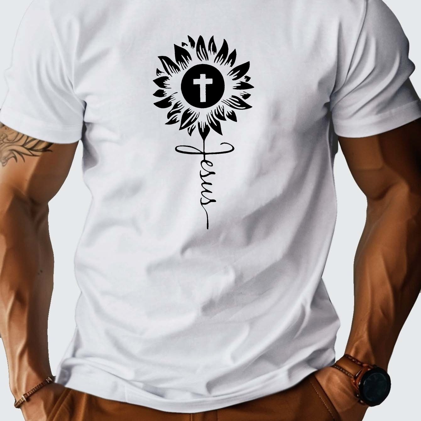 JESUS Flowered Cross Men's Christian T-shirt claimedbygoddesigns