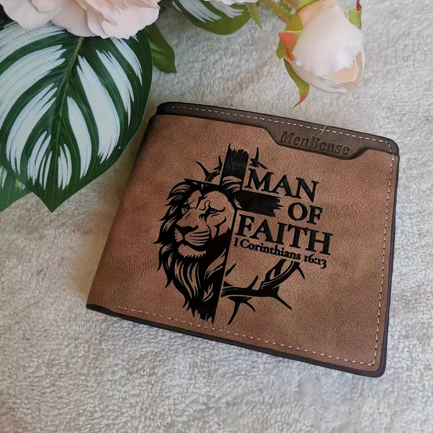 Man Of Faith Men's Lion Pattern Christian Wallet claimedbygoddesigns