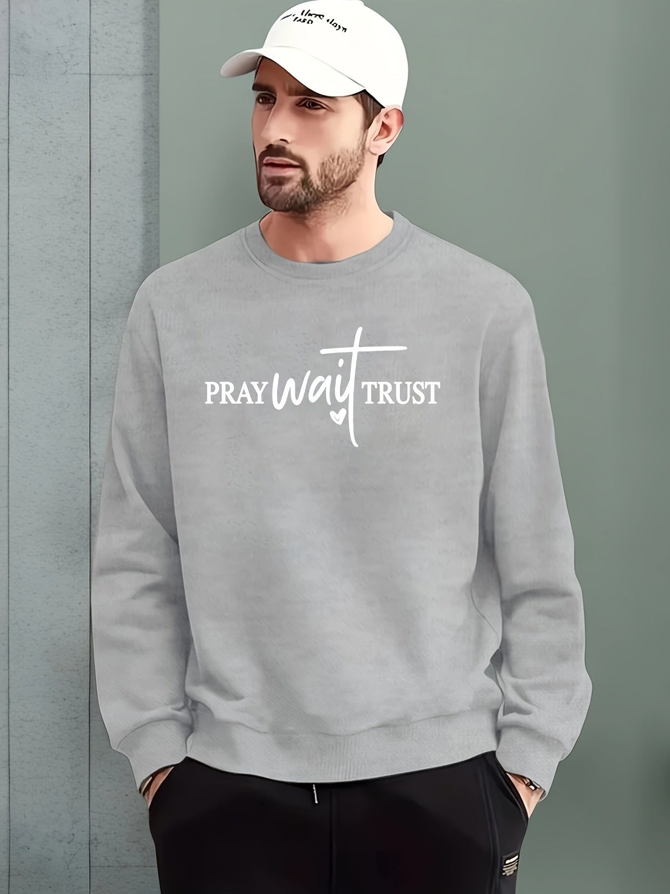 PRAY Wait Trust Men's Christian Pullover Sweatshirt claimedbygoddesigns