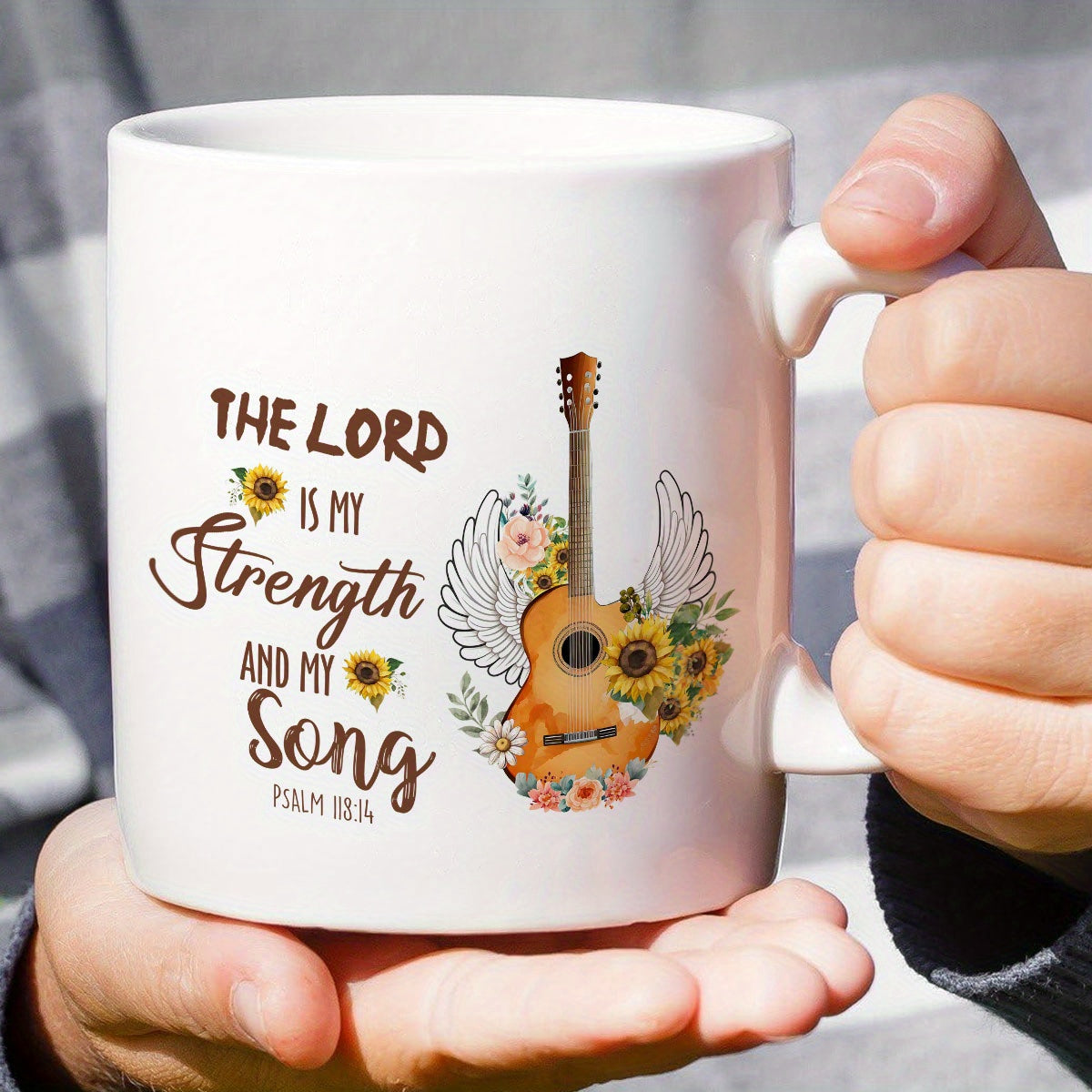 The Lord Is My Strength & Song Christian White Ceramic Mug, 11oz claimedbygoddesigns