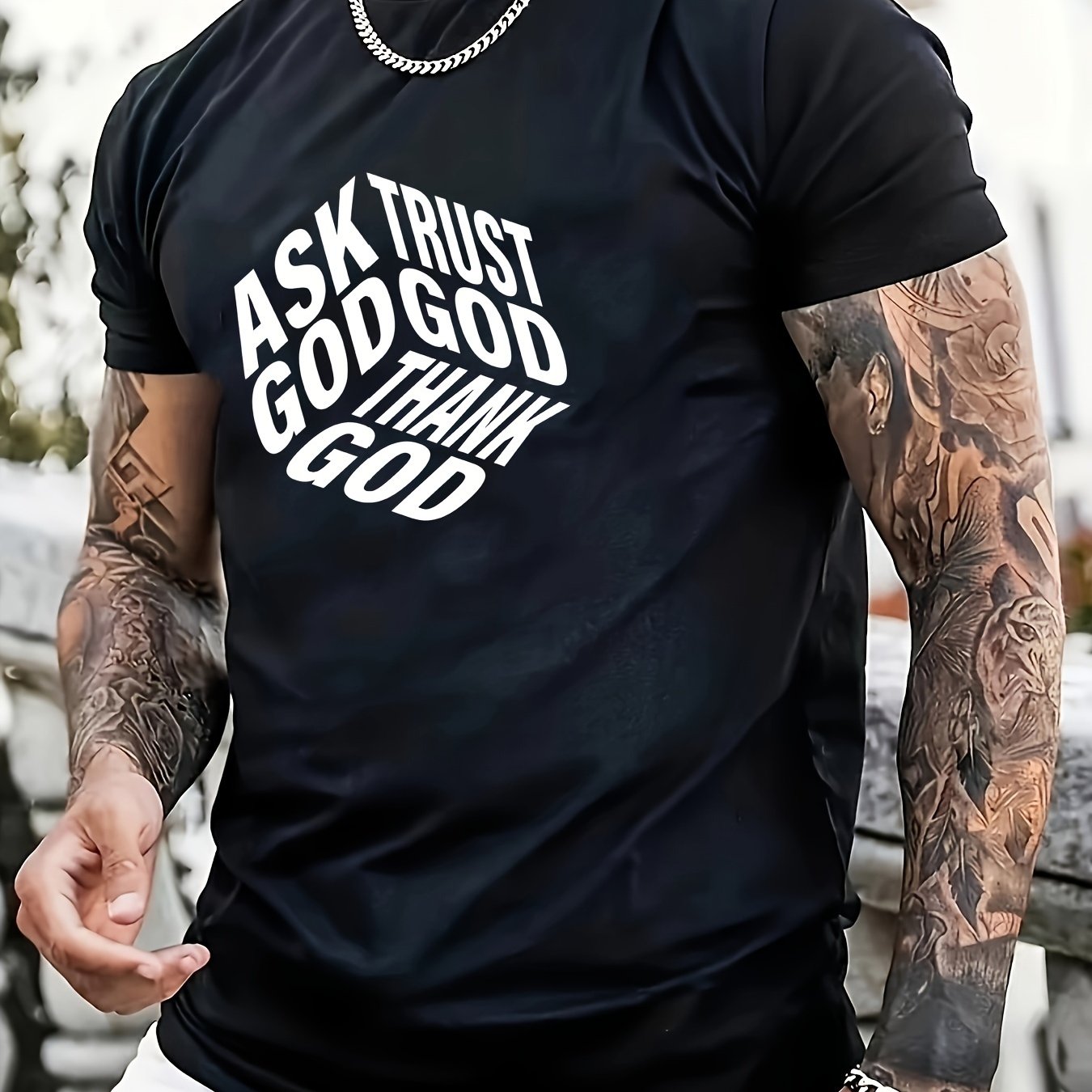 Ask Trust Thank God Men's Christian T-shirt claimedbygoddesigns