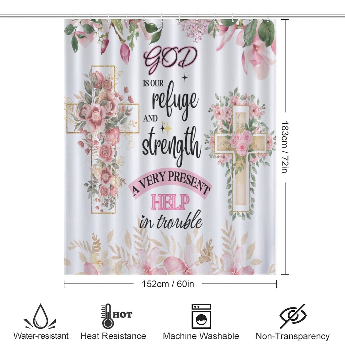 God Is Our Refuge And Strength A Very Present Help Christian Shower Curtain-66x72Inch (168x183cm) SALE-Personal Design