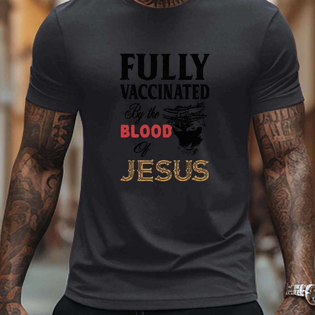 Fully Vaccinated By The Blood Of Jesus Men's Christian T-shirt claimedbygoddesigns