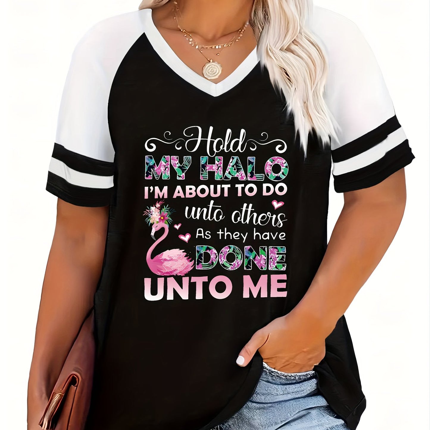 Hold My Halo I'm About To Do Unto Others As They Have Done Unto Me Funny Plus Size Women's Christian T-shirt claimedbygoddesigns