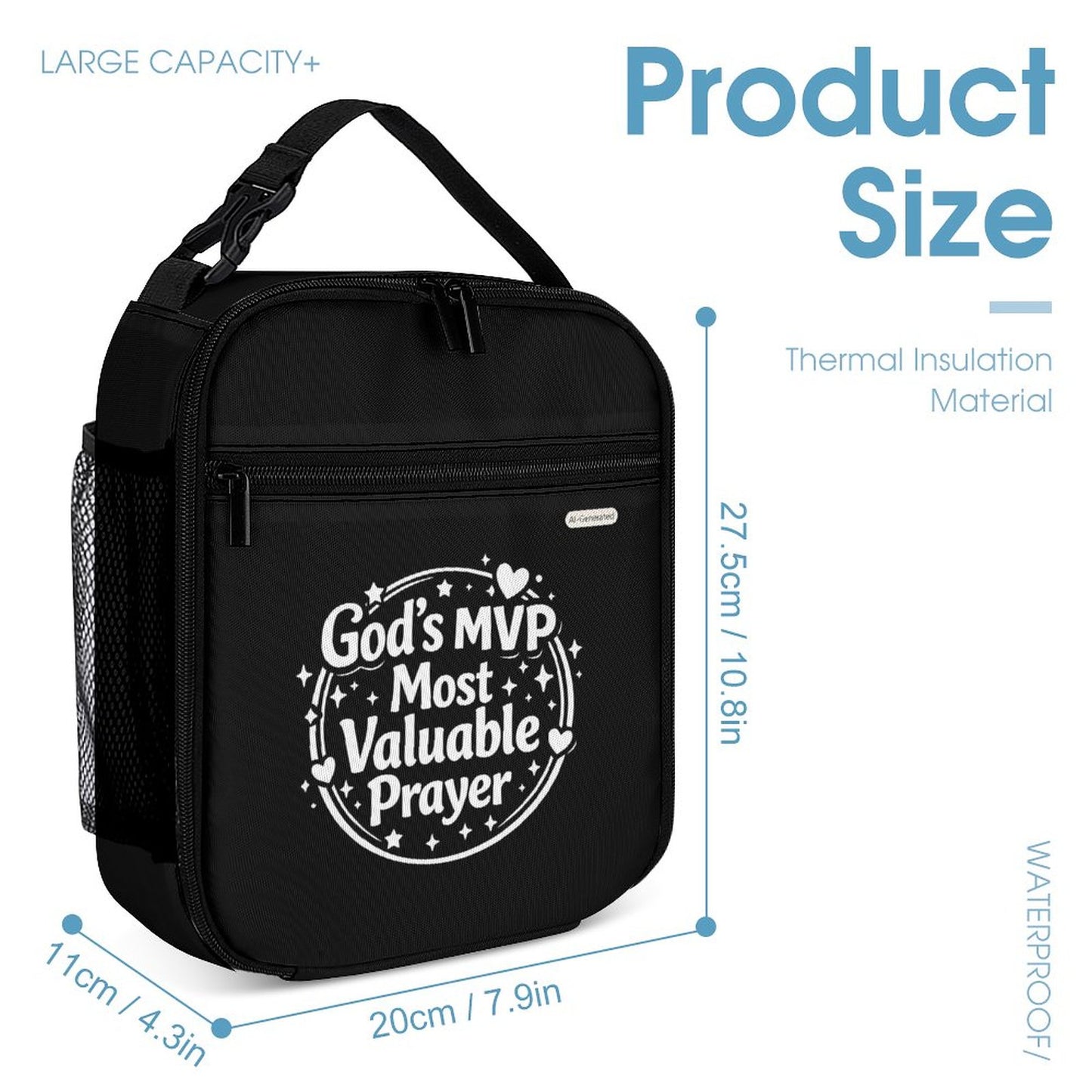 God's MVP Most Valuable Prayer Christian 3Pcs School Backpack Set for Kids (Backpack, Kid's Insulated Lunch Bag & Pencil Case Organizer)