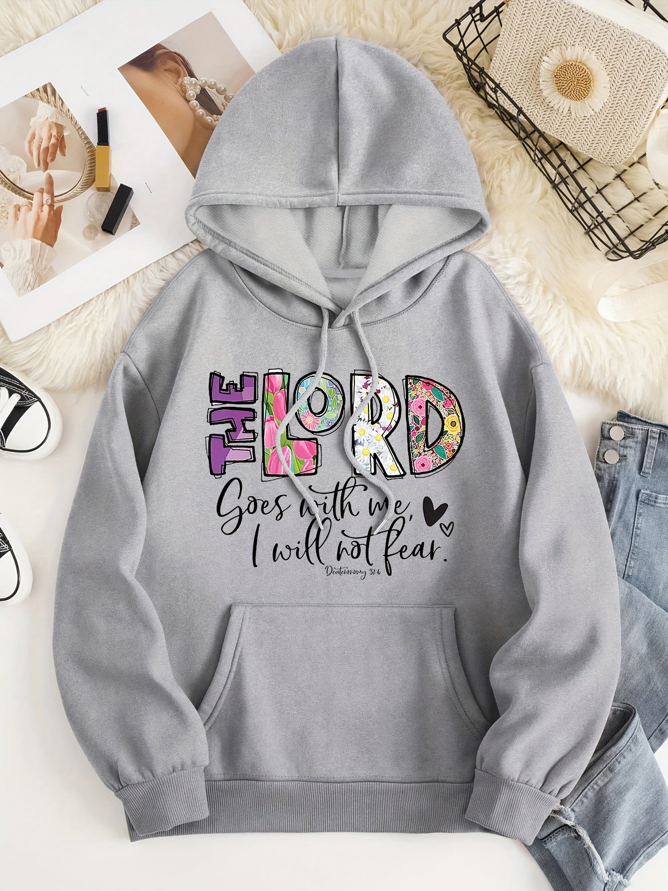 The Lord Goes With Me I Will Not Fear Women's Christian Pullover Hooded Sweatshirt claimedbygoddesigns