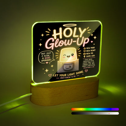 Holy Glow - up Christian Square Acrylic Nigh Light - Luminous Base - ClaimedbyGodDesigns