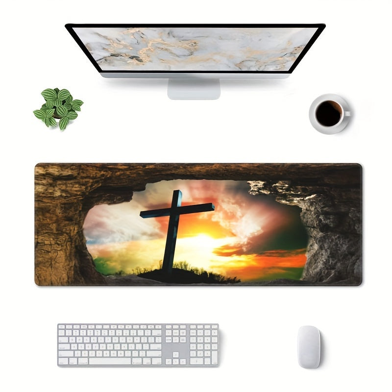 At The Cross Christian Computer Keyboard Mouse Pad,31.5×11.8 In claimedbygoddesigns