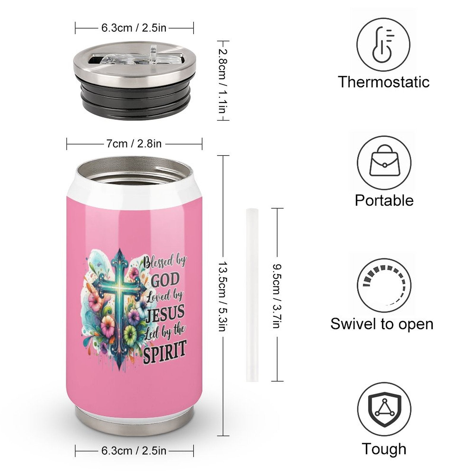 Blessed By God Loved By Jesus Led By The Spirit Unique Christian Stainless Steel Tumbler with Straw SALE-Personal Design