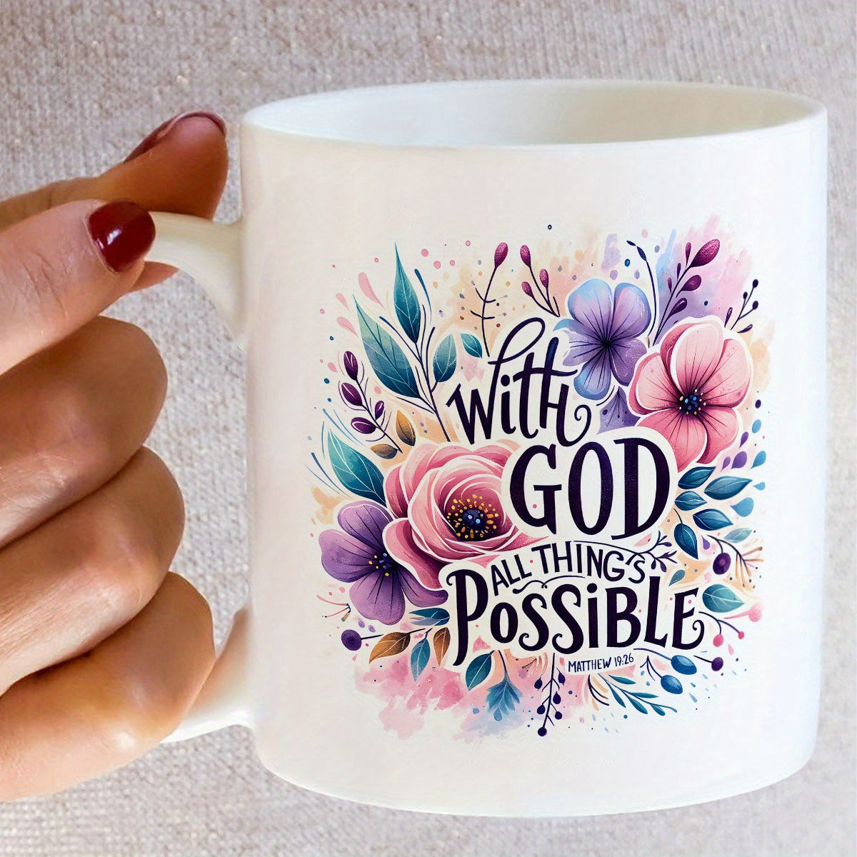 With God All Things Are Possible Christian White Ceramic Mug 11oz Double Side Print claimedbygoddesigns