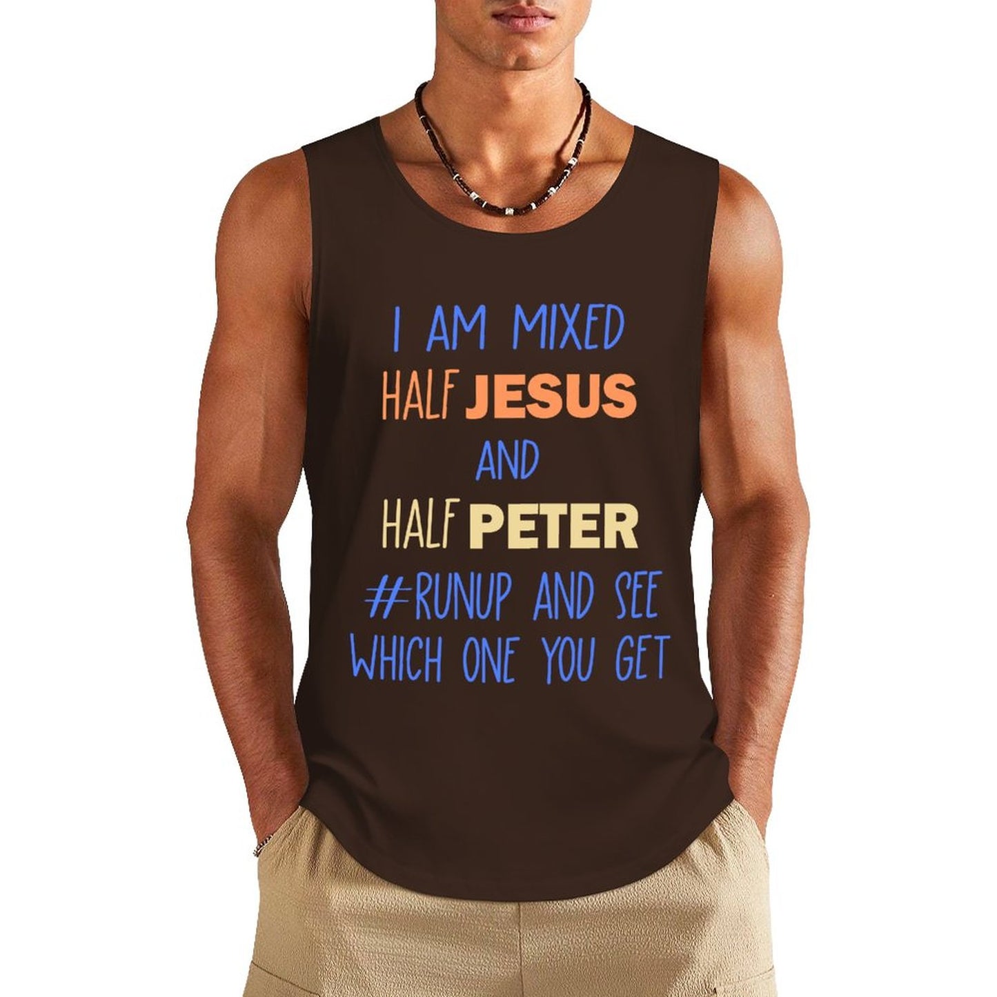 I Am Mixed Half Jesus And Half Peter Funny Men's Christian Tank Top