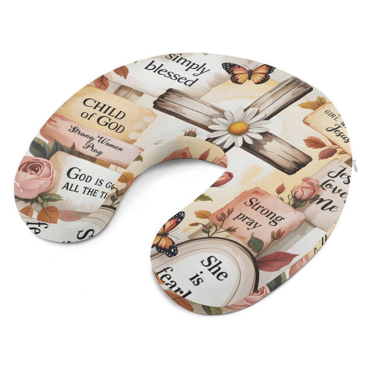 Bible Affirmations (flowered cross) Christian Neck Pillow for Restful Journeys